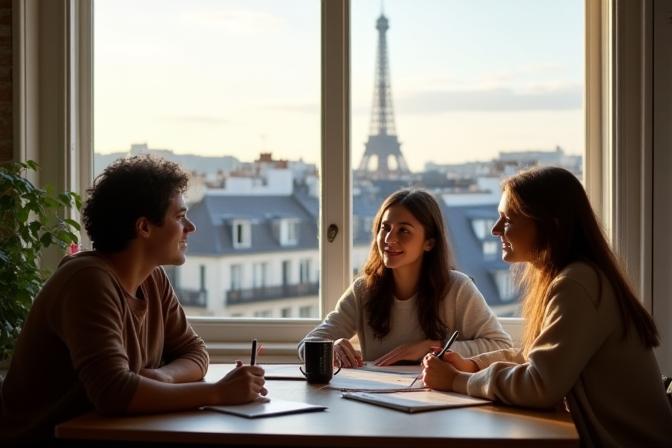 Cours de français en petit groupe avec vue sur Paris